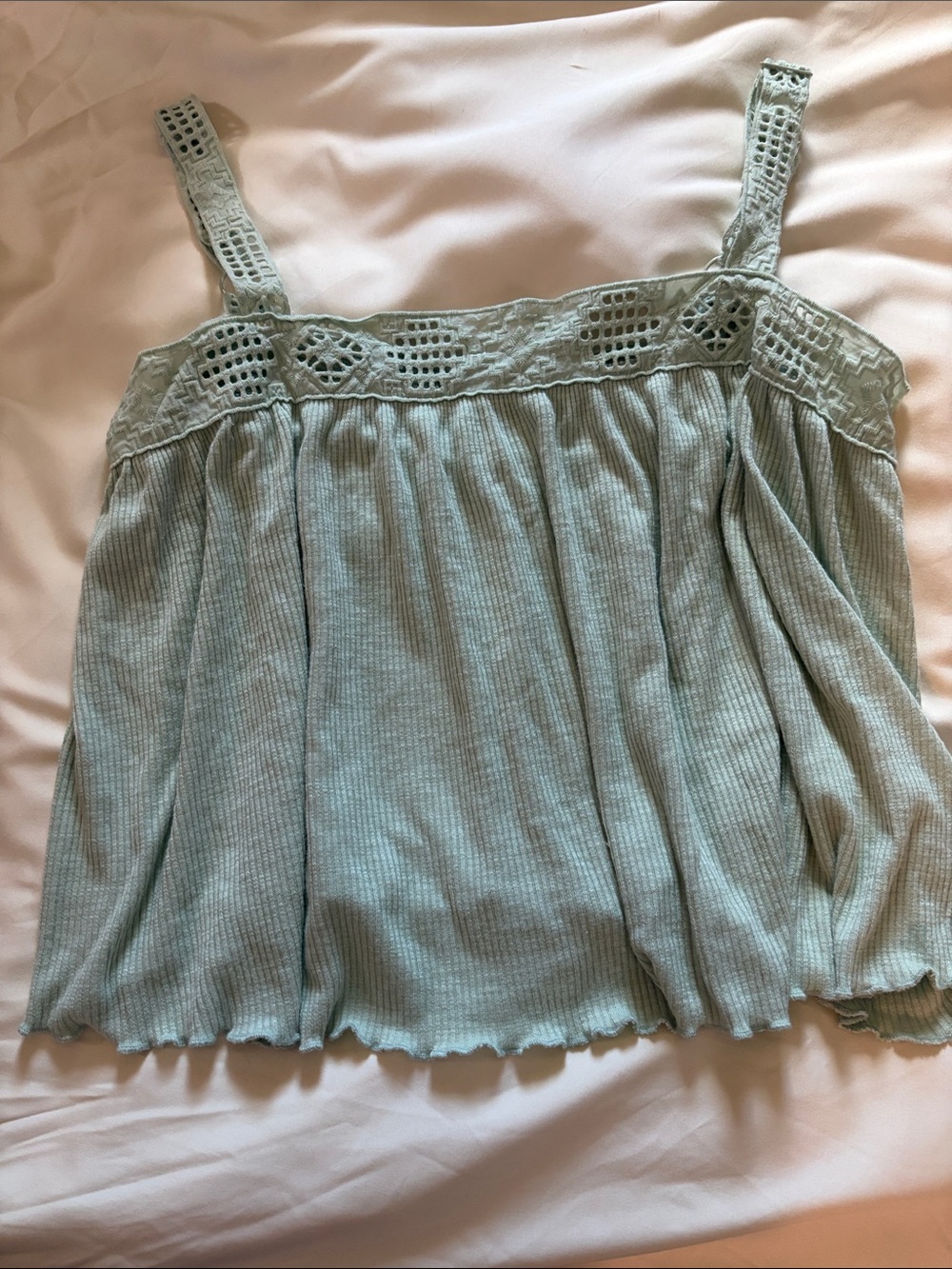 Rewind Ribbed Tank Top with Crochet Detail - Light Sage